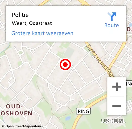 Locatie op kaart van de 112 melding: Politie Weert, Odastraat op 10 maart 2019 21:22