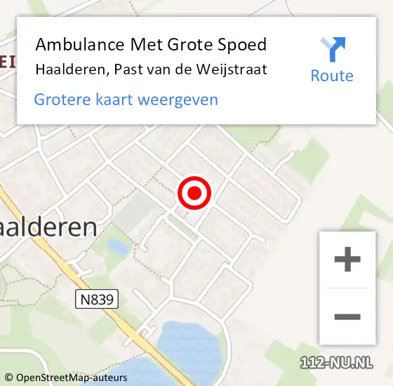 Locatie op kaart van de 112 melding: Ambulance Met Grote Spoed Naar Haalderen, Past van de Weijstraat op 10 maart 2019 22:27