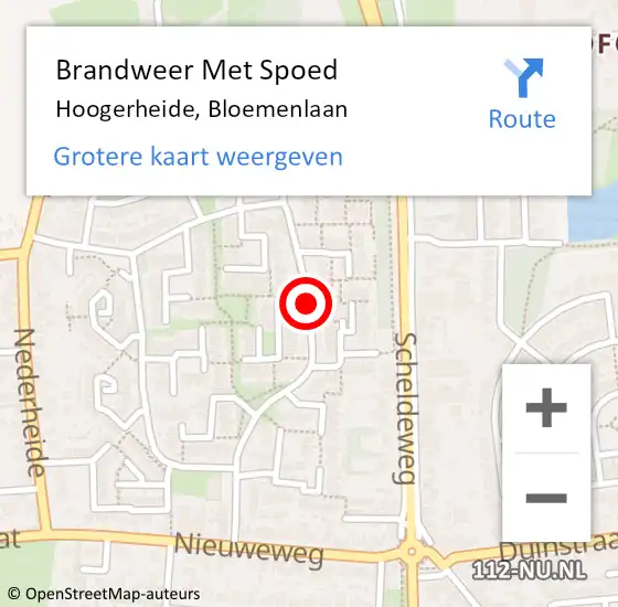 Locatie op kaart van de 112 melding: Brandweer Met Spoed Naar Hoogerheide, Bloemenlaan op 11 maart 2019 07:45