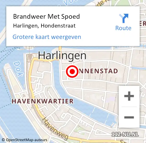 Locatie op kaart van de 112 melding: Brandweer Met Spoed Naar Harlingen, Hondenstraat op 11 maart 2019 08:16