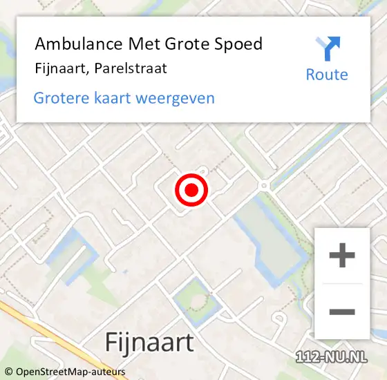 Locatie op kaart van de 112 melding: Ambulance Met Grote Spoed Naar Fijnaart, Parelstraat op 11 maart 2019 08:21