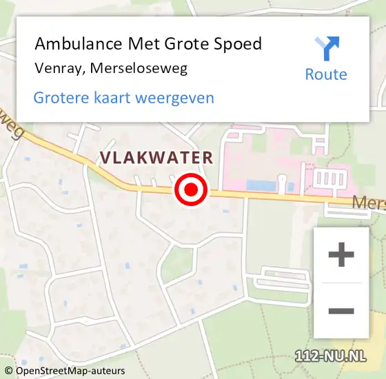 Locatie op kaart van de 112 melding: Ambulance Met Grote Spoed Naar Venray, Merseloseweg op 11 maart 2019 09:40