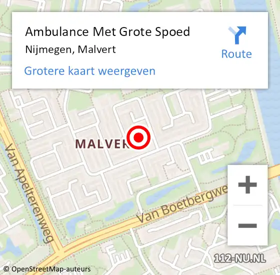 Locatie op kaart van de 112 melding: Ambulance Met Grote Spoed Naar Nijmegen, Malvert op 11 maart 2019 10:30