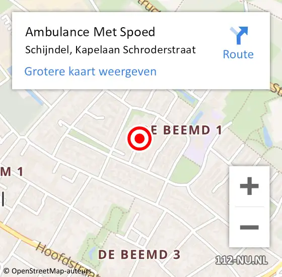 Locatie op kaart van de 112 melding: Ambulance Met Spoed Naar Schijndel, Kapelaan Schroderstraat op 11 maart 2019 11:03