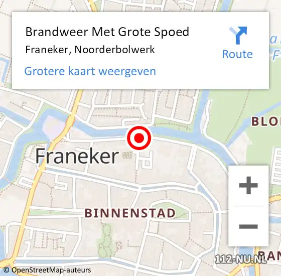 Locatie op kaart van de 112 melding: Brandweer Met Grote Spoed Naar Franeker, Noorderbolwerk op 11 maart 2019 13:15