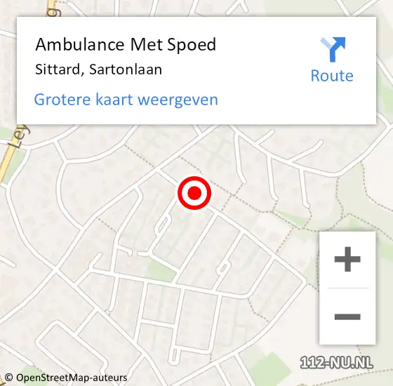 Locatie op kaart van de 112 melding: Ambulance Met Spoed Naar Sittard, Sartonlaan op 26 september 2013 15:57