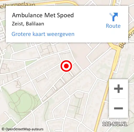 Locatie op kaart van de 112 melding: Ambulance Met Spoed Naar Zeist, Balilaan op 26 maart 2014 05:06