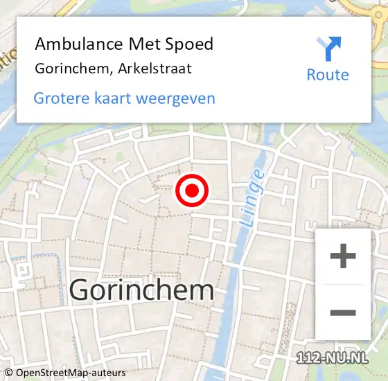 Locatie op kaart van de 112 melding: Ambulance Met Spoed Naar Gorinchem, Arkelstraat op 11 maart 2019 14:07