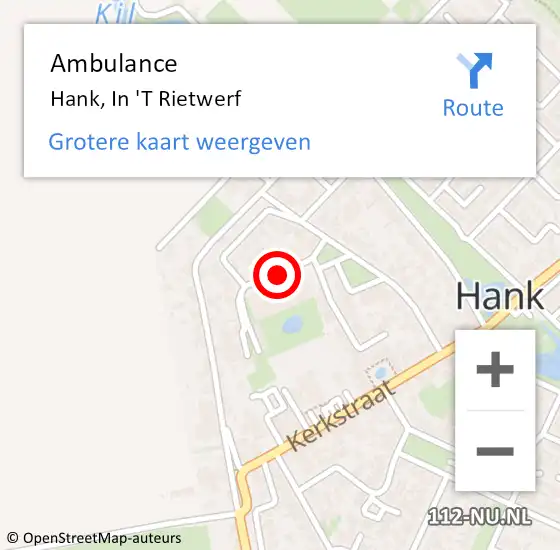 Locatie op kaart van de 112 melding: Ambulance Hank, In 't Rietwerf op 11 maart 2019 14:24