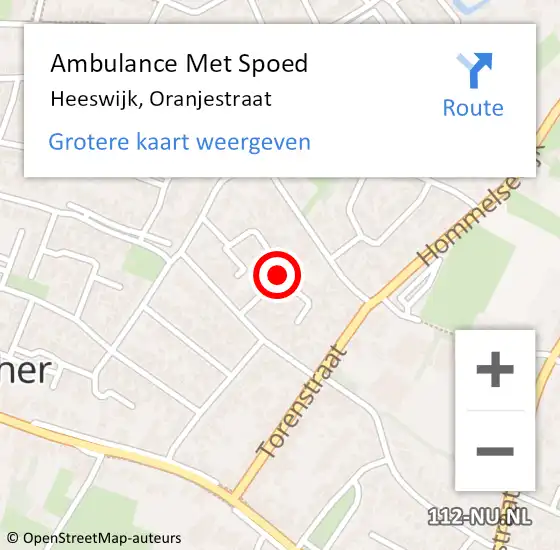 Locatie op kaart van de 112 melding: Ambulance Met Spoed Naar Heeswijk, Oranjestraat op 11 maart 2019 14:37