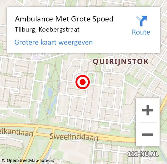 Locatie op kaart van de 112 melding: Ambulance Met Grote Spoed Naar Tilburg, Koebergstraat op 11 maart 2019 14:49