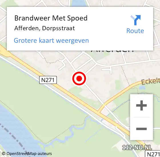 Locatie op kaart van de 112 melding: Brandweer Met Spoed Naar Afferden, Dorpsstraat op 11 maart 2019 14:51