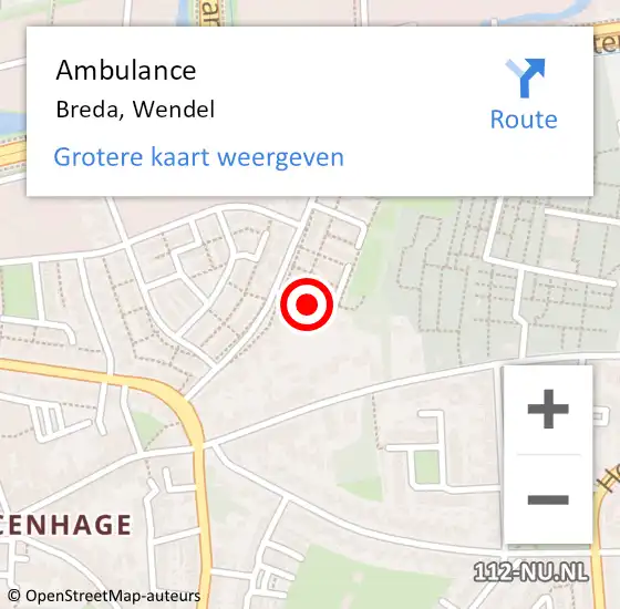 Locatie op kaart van de 112 melding: Ambulance Breda, Wendel op 11 maart 2019 16:11