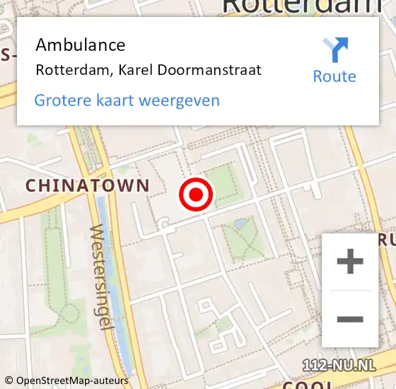 Locatie op kaart van de 112 melding: Ambulance Rotterdam, Karel Doormanstraat op 11 maart 2019 16:26