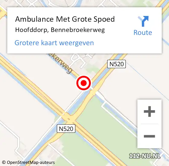 Locatie op kaart van de 112 melding: Ambulance Met Grote Spoed Naar Hoofddorp, Bennebroekerweg op 11 maart 2019 16:29