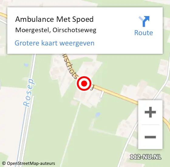 Locatie op kaart van de 112 melding: Ambulance Met Spoed Naar Moergestel, Oirschotseweg op 11 maart 2019 17:30