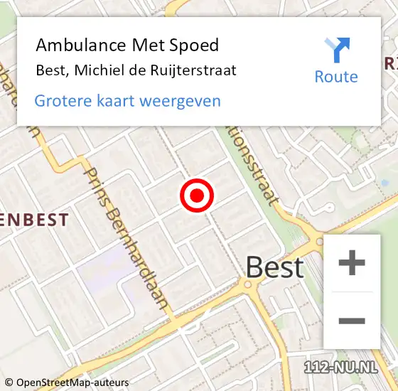 Locatie op kaart van de 112 melding: Ambulance Met Spoed Naar Best, Michiel de Ruijterstraat op 11 maart 2019 19:07