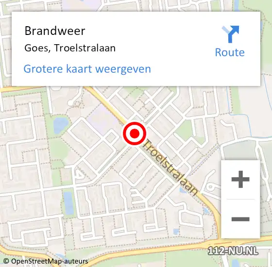 Locatie op kaart van de 112 melding: Brandweer Goes, Troelstralaan op 11 maart 2019 19:36