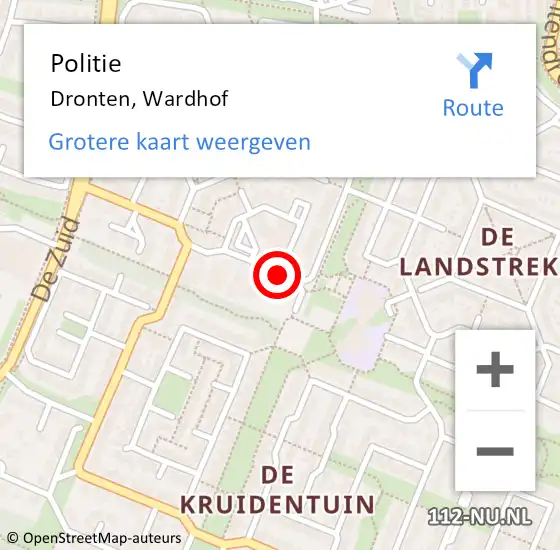 Locatie op kaart van de 112 melding: Politie Dronten, Wardhof op 11 maart 2019 20:11