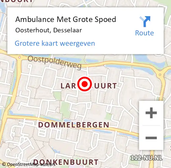 Locatie op kaart van de 112 melding: Ambulance Met Grote Spoed Naar Oosterhout, Desselaar op 11 maart 2019 22:40