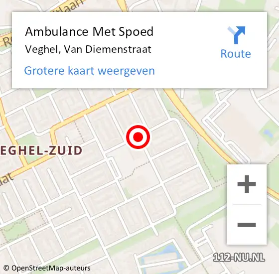 Locatie op kaart van de 112 melding: Ambulance Met Spoed Naar Veghel, Van Diemenstraat op 11 maart 2019 23:39
