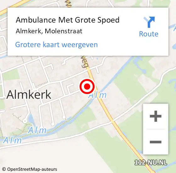 Locatie op kaart van de 112 melding: Ambulance Met Grote Spoed Naar Almkerk, Molenstraat op 12 maart 2019 01:00