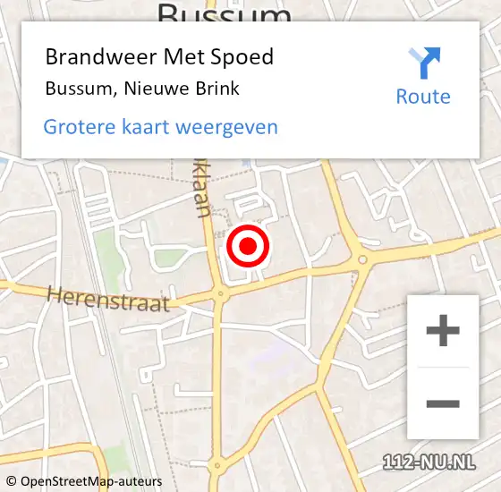 Locatie op kaart van de 112 melding: Brandweer Met Spoed Naar Bussum, Nieuwe Brink op 12 maart 2019 03:19