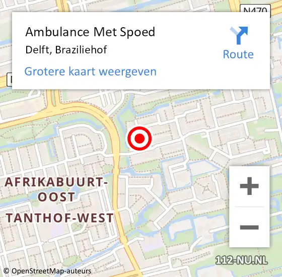 Locatie op kaart van de 112 melding: Ambulance Met Spoed Naar Delft, Braziliehof op 12 maart 2019 09:05
