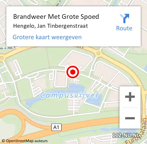 Locatie op kaart van de 112 melding: Brandweer Met Grote Spoed Naar Hengelo, Jan Tinbergenstraat op 12 maart 2019 09:17