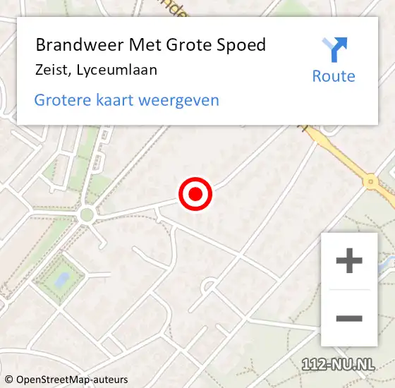 Locatie op kaart van de 112 melding: Brandweer Met Grote Spoed Naar Zeist, Lyceumlaan op 12 maart 2019 10:08