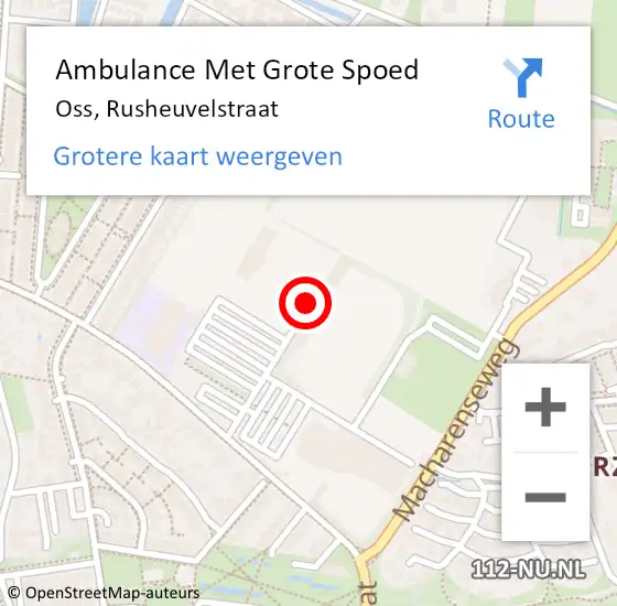 Locatie op kaart van de 112 melding: Ambulance Met Grote Spoed Naar Oss, Rusheuvelstraat op 12 maart 2019 11:49