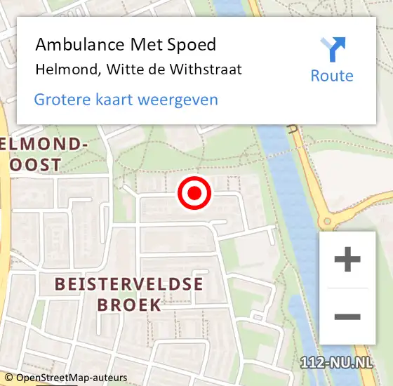 Locatie op kaart van de 112 melding: Ambulance Met Spoed Naar Helmond, Witte de Withstraat op 12 maart 2019 11:56