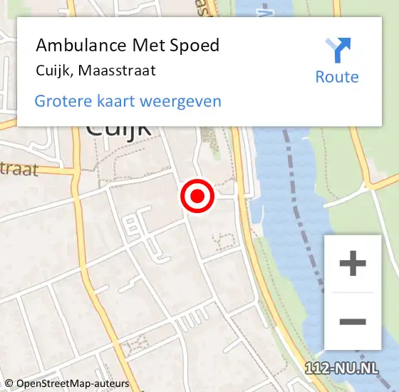 Locatie op kaart van de 112 melding: Ambulance Met Spoed Naar Cuijk, Maasstraat op 12 maart 2019 15:08