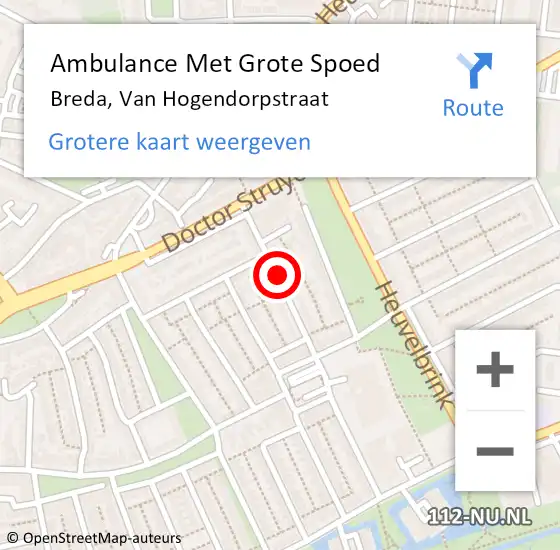 Locatie op kaart van de 112 melding: Ambulance Met Grote Spoed Naar Breda, Van Hogendorpstraat op 12 maart 2019 16:01