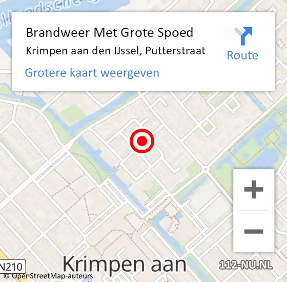 Locatie op kaart van de 112 melding: Brandweer Met Grote Spoed Naar Krimpen aan den IJssel, Putterstraat op 12 maart 2019 19:48