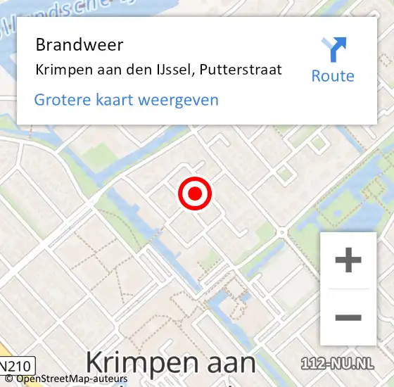 Locatie op kaart van de 112 melding: Brandweer Krimpen aan den IJssel, Putterstraat op 12 maart 2019 19:49