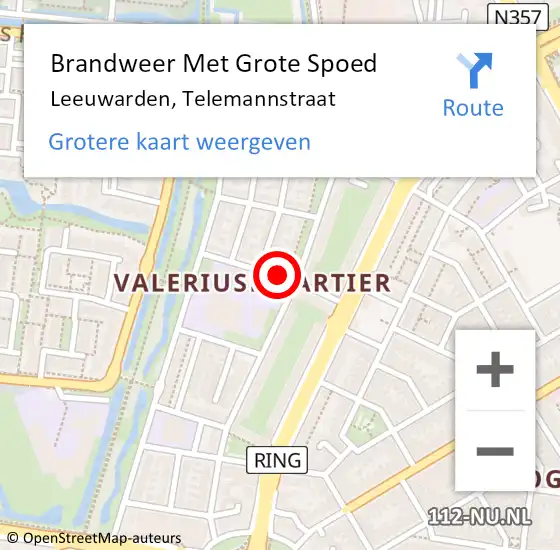 Locatie op kaart van de 112 melding: Brandweer Met Grote Spoed Naar Leeuwarden, Telemannstraat op 12 maart 2019 19:55