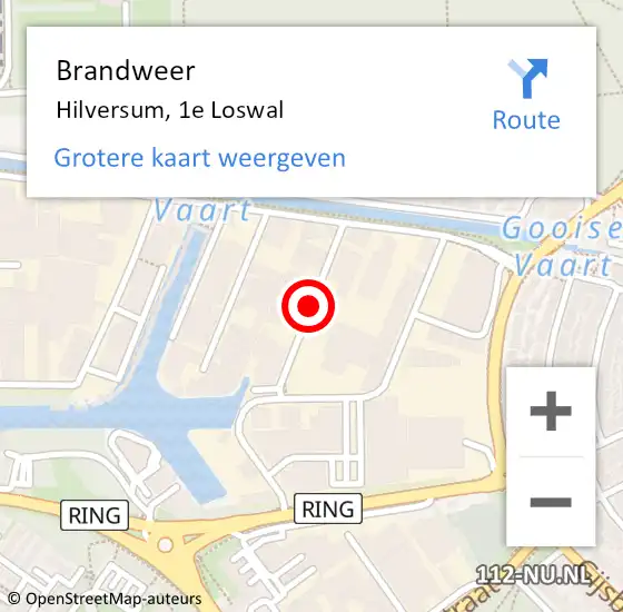 Locatie op kaart van de 112 melding: Brandweer Hilversum, 1e Loswal op 12 maart 2019 19:59