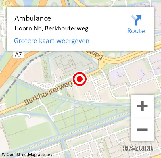 Locatie op kaart van de 112 melding: Ambulance Hoorn Nh, Berkhouterweg op 12 maart 2019 20:30