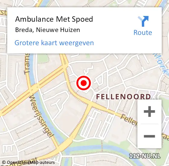 Locatie op kaart van de 112 melding: Ambulance Met Spoed Naar Breda, Nieuwe Huizen op 13 maart 2019 02:17