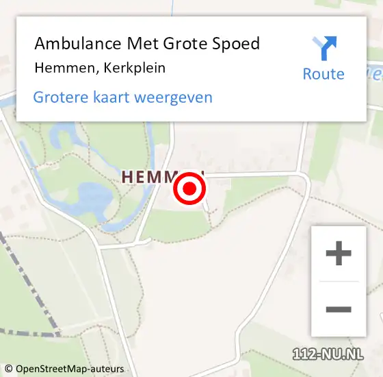Locatie op kaart van de 112 melding: Ambulance Met Grote Spoed Naar Hemmen, Kerkplein op 13 maart 2019 08:24
