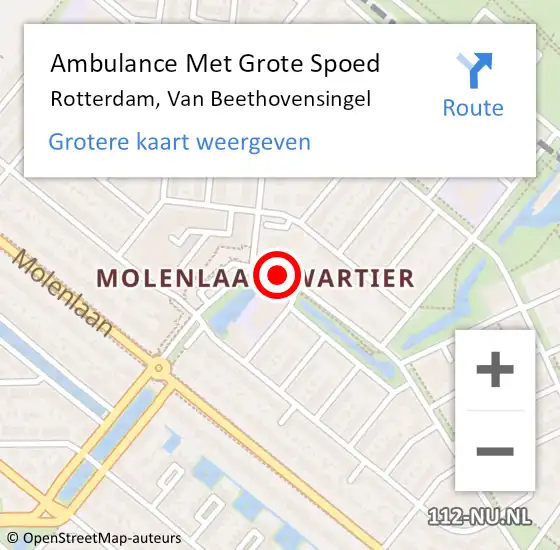 Locatie op kaart van de 112 melding: Ambulance Met Grote Spoed Naar Rotterdam, Van Beethovensingel op 13 maart 2019 09:44