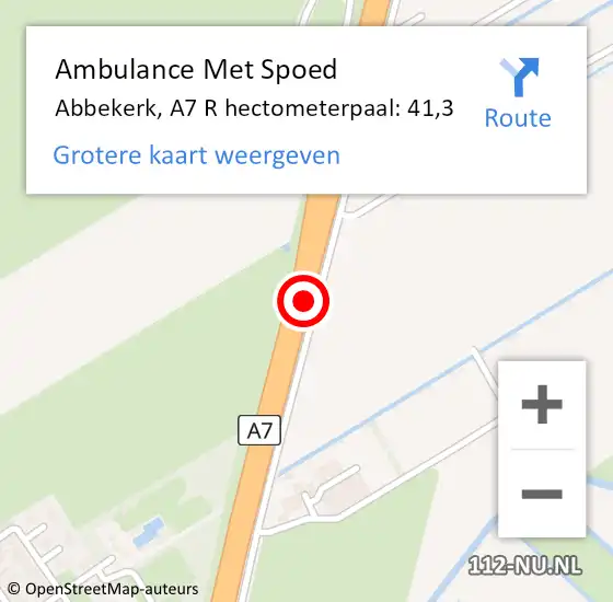 Locatie op kaart van de 112 melding: Ambulance Met Spoed Naar Abbekerk, A7 R hectometerpaal: 41,0 op 26 maart 2014 10:26