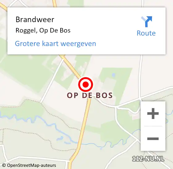 Locatie op kaart van de 112 melding: Brandweer Roggel, Op De Bos op 13 maart 2019 13:02