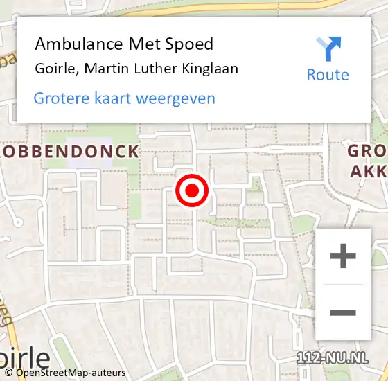 Locatie op kaart van de 112 melding: Ambulance Met Spoed Naar Goirle, Martin Luther Kinglaan op 13 maart 2019 14:26