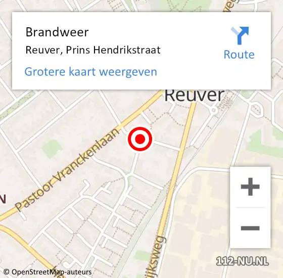 Locatie op kaart van de 112 melding: Brandweer Reuver, Prins Hendrikstraat op 13 maart 2019 15:15