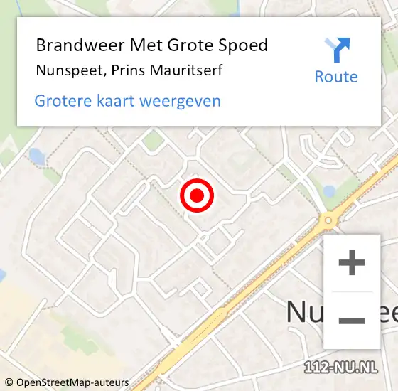 Locatie op kaart van de 112 melding: Brandweer Met Grote Spoed Naar Nunspeet, Prins Mauritserf op 13 maart 2019 15:32
