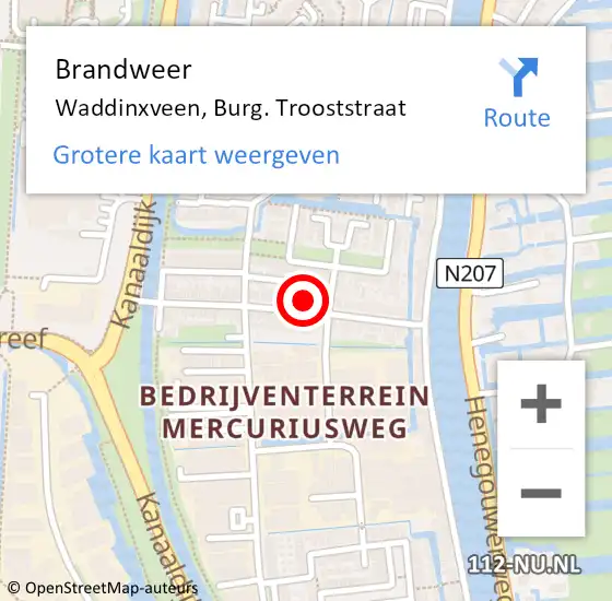 Locatie op kaart van de 112 melding: Brandweer Waddinxveen, Burg. Trooststraat op 26 maart 2014 10:41