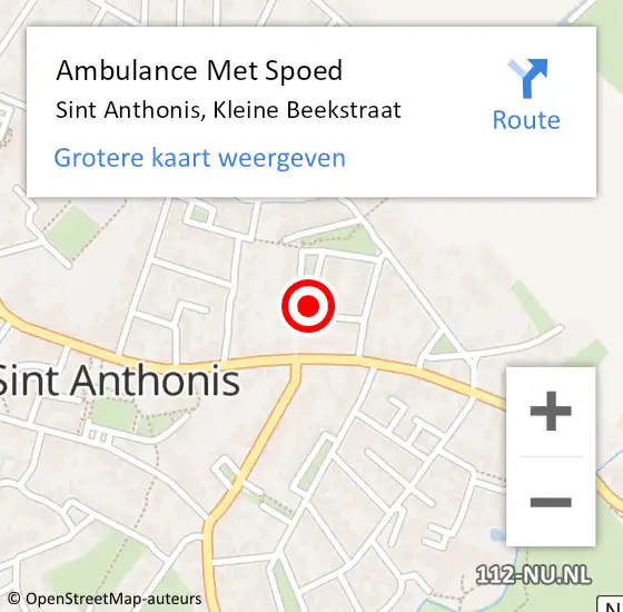 Locatie op kaart van de 112 melding: Ambulance Met Spoed Naar Sint Anthonis, Kleine Beekstraat op 13 maart 2019 17:29