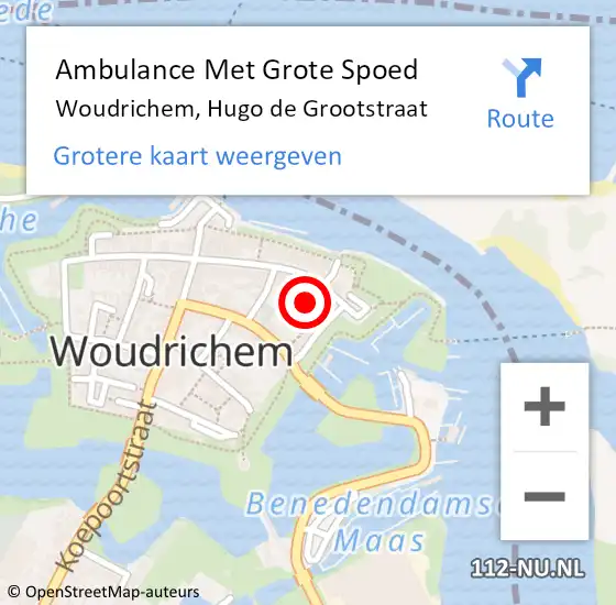 Locatie op kaart van de 112 melding: Ambulance Met Grote Spoed Naar Woudrichem, Hugo de Grootstraat op 13 maart 2019 19:45